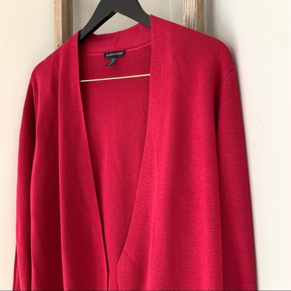 Eileen Fisher Tencel Silk Blend Angled Cardigan Radish Size Medium - Picture 4 of 15